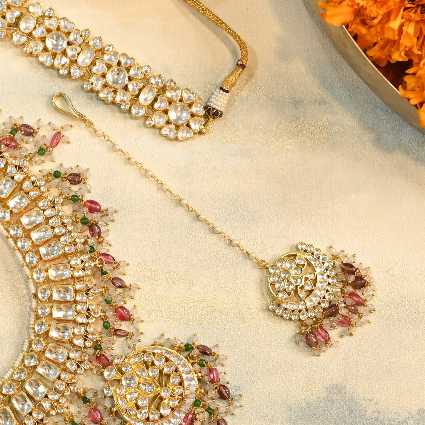Girija Necklace and Choker with Earrings and Tika
