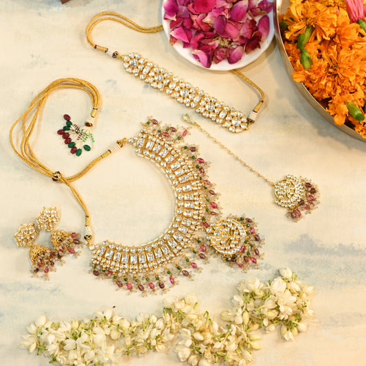 Girija Necklace and Choker with Earrings and Tika